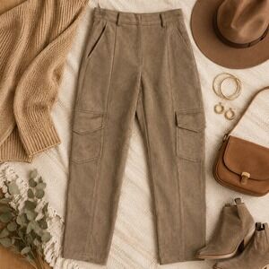 Hunter & Brown Faux Suede Cargo Pants Taupe Brown High Rise Small HBP187 NWT